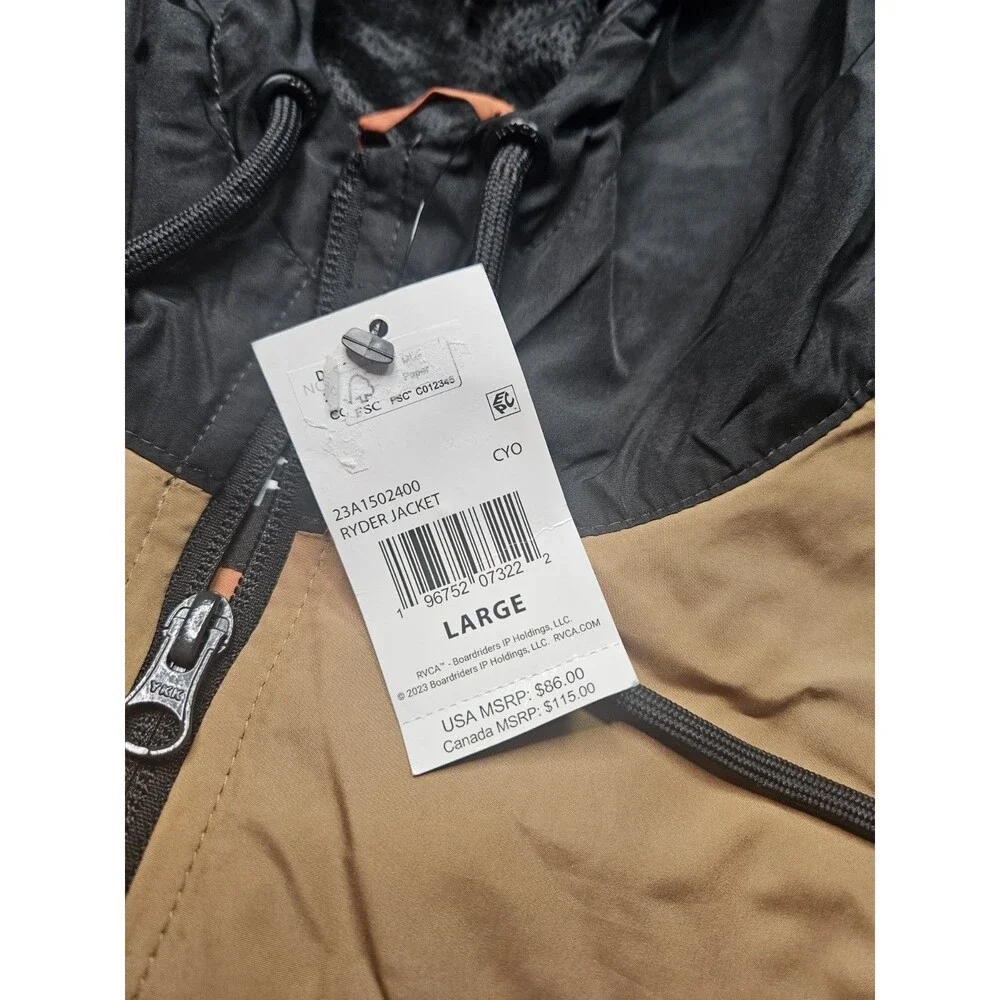 New RVCA Windbreaker Hoodie Ryder Jacket Size Large lightweight outdoor NWT